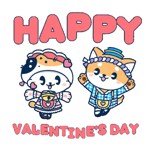Tarjeta de Feliz Día de San Valentín con dos animales caricatura Sticker