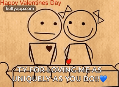 Happy Valentine's Day Stick Figures Kissing With Heart GIF