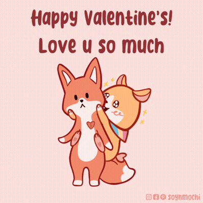 Happy Valentine's Day Two Foxes Hugging GIF