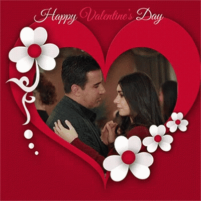 Happy Valentine's Day Woman In Heart Frame GIF