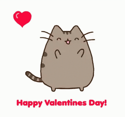 Happy Valentines Day Cartoon Cat With Heart GIF