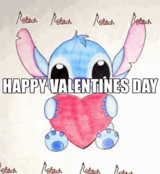 Happy Valentines Day Son Stitch Holding Heart GIF