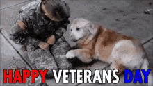 Happy Veterans Day Dog Clinging On Soldier GIF