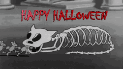 Happy Vintage Halloween Cat Skeleton Dance GIF