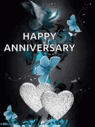 Happy Wedding Anniversary Blue Butterflies GIF