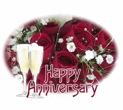 Happy Wedding Anniversary Roses And Wine Glasses GIF