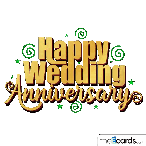 Happy Wedding Anniversary Sign With Green Stars Sticker