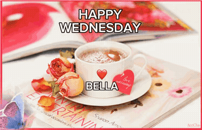 Happy Wednesday Bella Greeting Card With Coffee And Magazines GIF