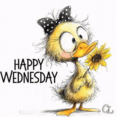 Happy Wednesday Card With Scarf And Cup Of Tea GIF