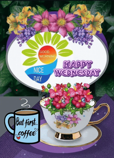 Happy Wednesday Sign With Coffee GIF