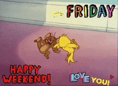 Happy Weekend Greeting Card With Two Cartoon Characters