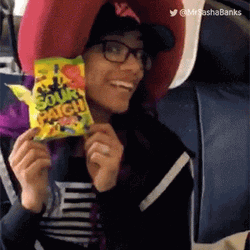 Happy Woman Kiss Sour Patch Kids Candy GIF