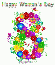 Happy Women's Day Flowers Butterflies Eight GIF