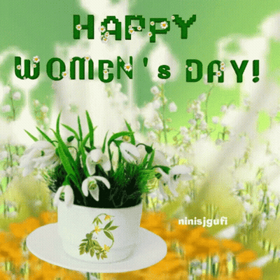 Happy Women's Day Greeting Card With Flowers In Cup GIF