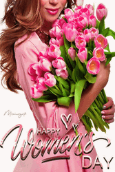Happy Women's Day Pink Tulips Flowers GIF