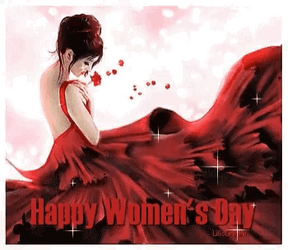 Happy Women's Day Red Lady Glitters GIF