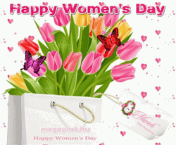 Happy Women's Day Tulips Hearts GIF