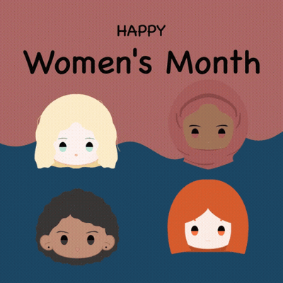 Happy Women's Month Poster With Four Women's Faces GIF
