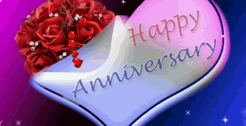Happy Work Anniversary Heart & Roses GIF