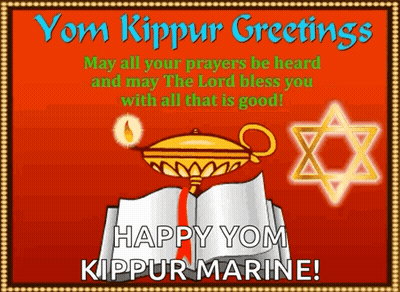 Happy Yom Kippur Marine Greeting Card With Candle And Star Of David GIF