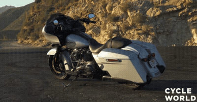 Harley Davidson Motorcycle Parked On Roadside GIF
