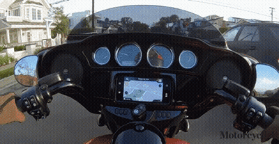 Harley Davidson Motorcycle With Phone On Dashboard GIF