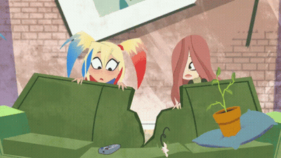 Harley Quinn And Scarlet Witch Looking Out GIF