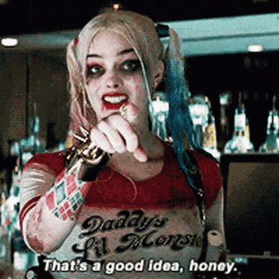 Harley Quinn From Suicide Squad Is Pointing At The Camera While Wearing A Daddy 'S Monster Shirt . GIF
