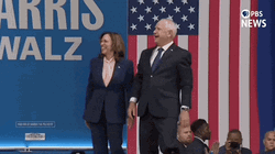 Harris Walz Raise Hands Waives GIF