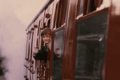 Harry Potter Is Riding A Train And Looking Out The Window . GIF