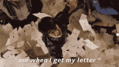Harry Potter Is Surrounded By A Pile Of Letters And Says Me When I Get My Letter GIF