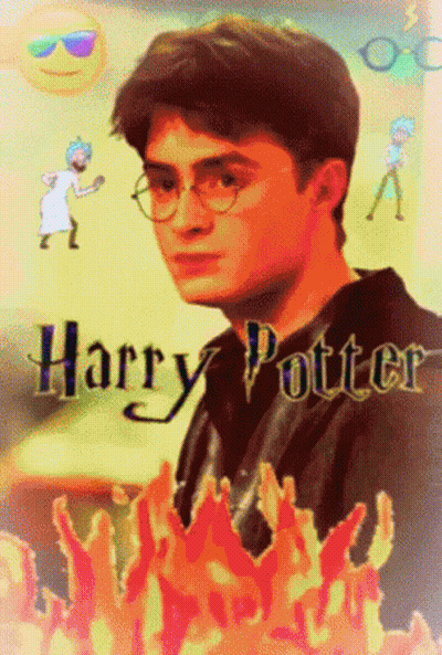 Harry Potter Poster With Flames And Smiley Face GIF