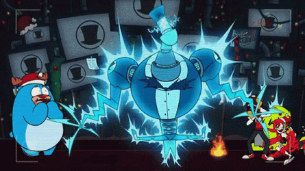 Hatbot Electrocuted In His Base GIF