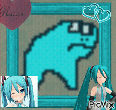 Hatsune Miku And Frog Hugging GIF