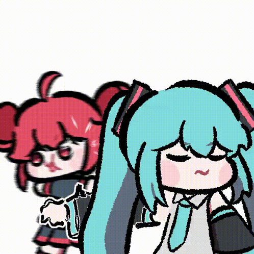 Hatsune Miku And Red Haired Girl GIF
