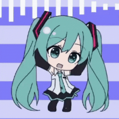 Hatsune Miku Cute Anime Girl With Long Green Hair And Headphones GIF