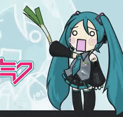 Hatsune Miku Holding Green Onion Surprised GIF