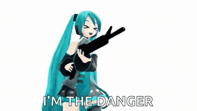 Hatsune Miku Is Holding A Gun In Her Hand And Saying `` I 'M The Danger '' . GIF