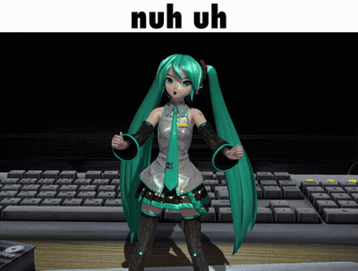 Hatsune Miku Standing In Front Of Keyboard Nuh Uh GIF