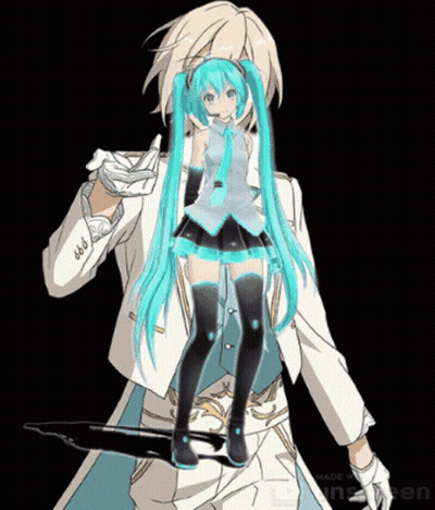 Hatsune Miku Standing Next To Man In White Coat GIF
