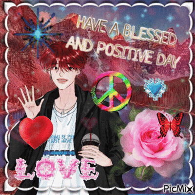 Have A Blessed And Positive Day With A Peace Sign And A Rose GIF