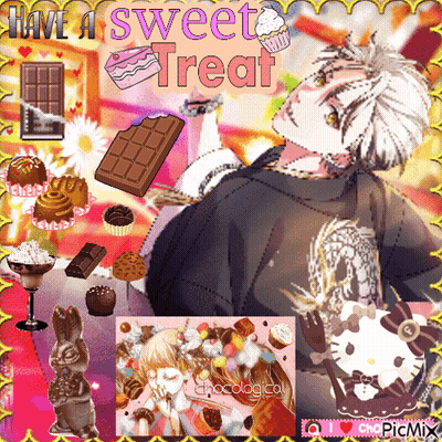 Have A Sweet Treat Poster Man Surrounded By Chocolate GIF