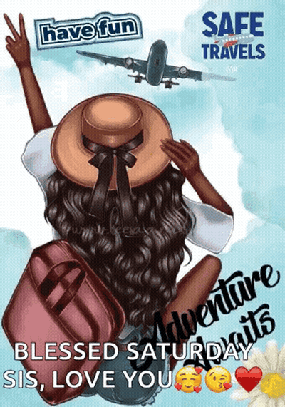 Have Fun Safe Travels Poster With Woman And Suitcase GIF