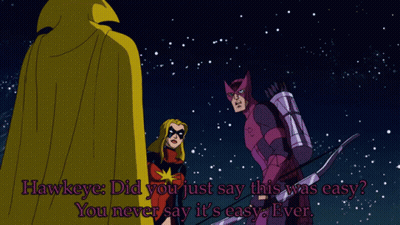 Hawkeye and Captain Marvel Talking