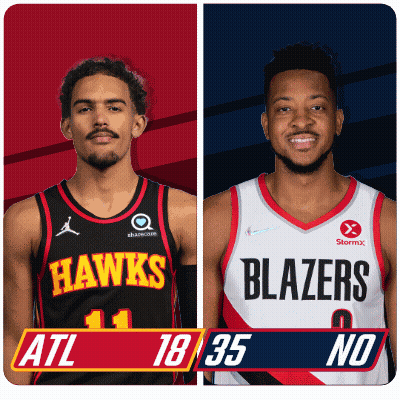 Hawks And Blazers Basketball Players Standing Together GIF