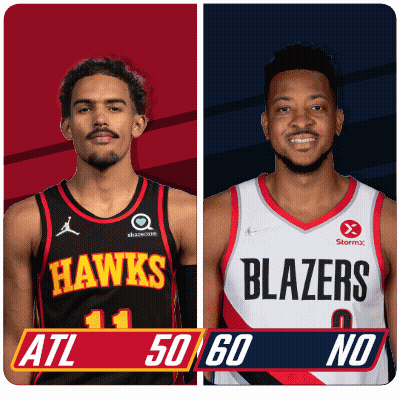 Hawks And Blazers Basketball Players Standing Together GIF