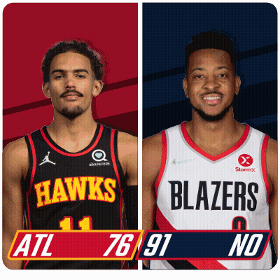 Hawks And Blazers Basketball Players Standing Together GIF