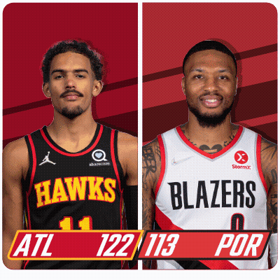 Hawks And Blazers Basketball Players Standing Together GIF