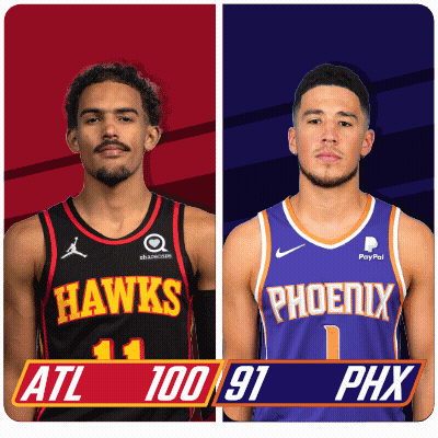 Hawks And Phoenix Basketball Players Standing Together GIF