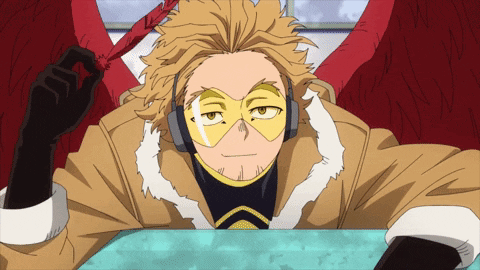 Hawks From My Hero Academia Wearing Headphones And A Yellow Mask GIF